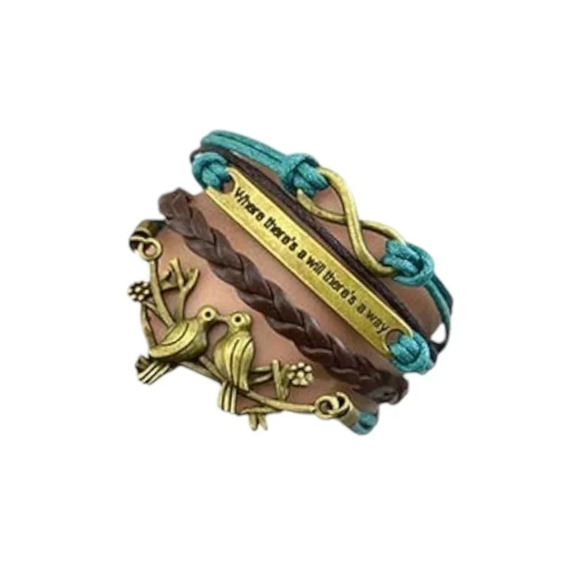 1 LEFT! Birds Quote Charm Faux Leather Multi-layered Bracelet - Picture 3 of 3